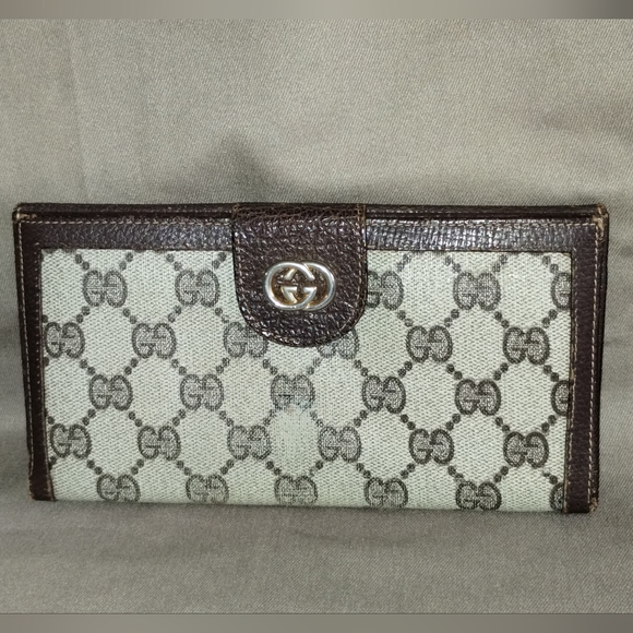 VINTAGE GUCCI MONOGRAM LONG WALLET BILLFOLD 7" POCKETBOOK AUTHENTIC GREEN INSIDE - Picture 5 of 16